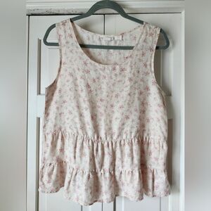Shabby Chic 100% Linen Pink Floral Sleeveless Peplum Blouse